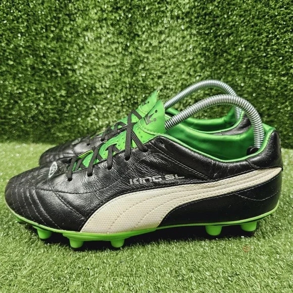 Puma King SL Finale FG Black Leather Green Soccer Football Cleats Mens Size 8.5